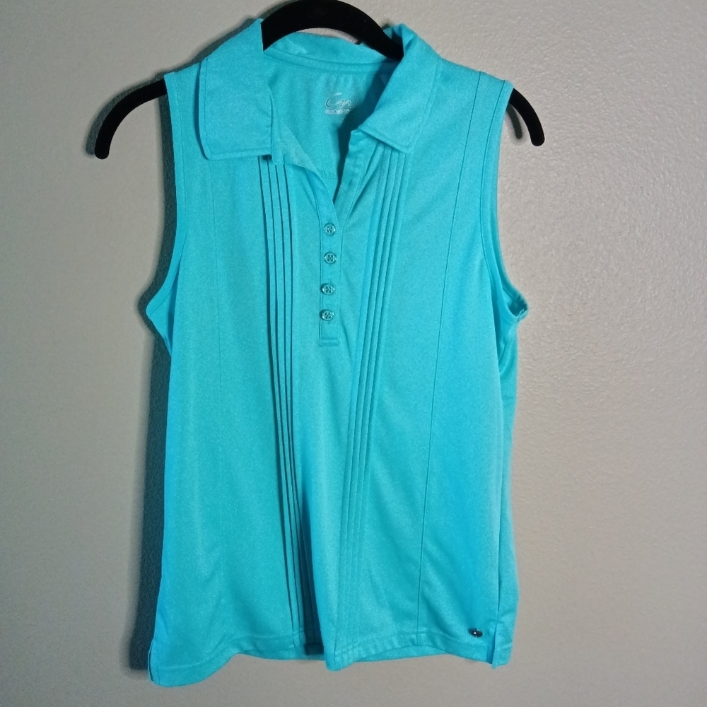 Cracked Wheat Sleeveless Pintuck Top Tiffany Blue Size S